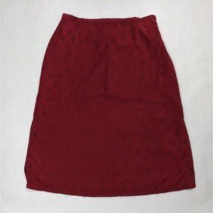 Coldwater Creek Red Floral Eyelet Slit Skirt 2X